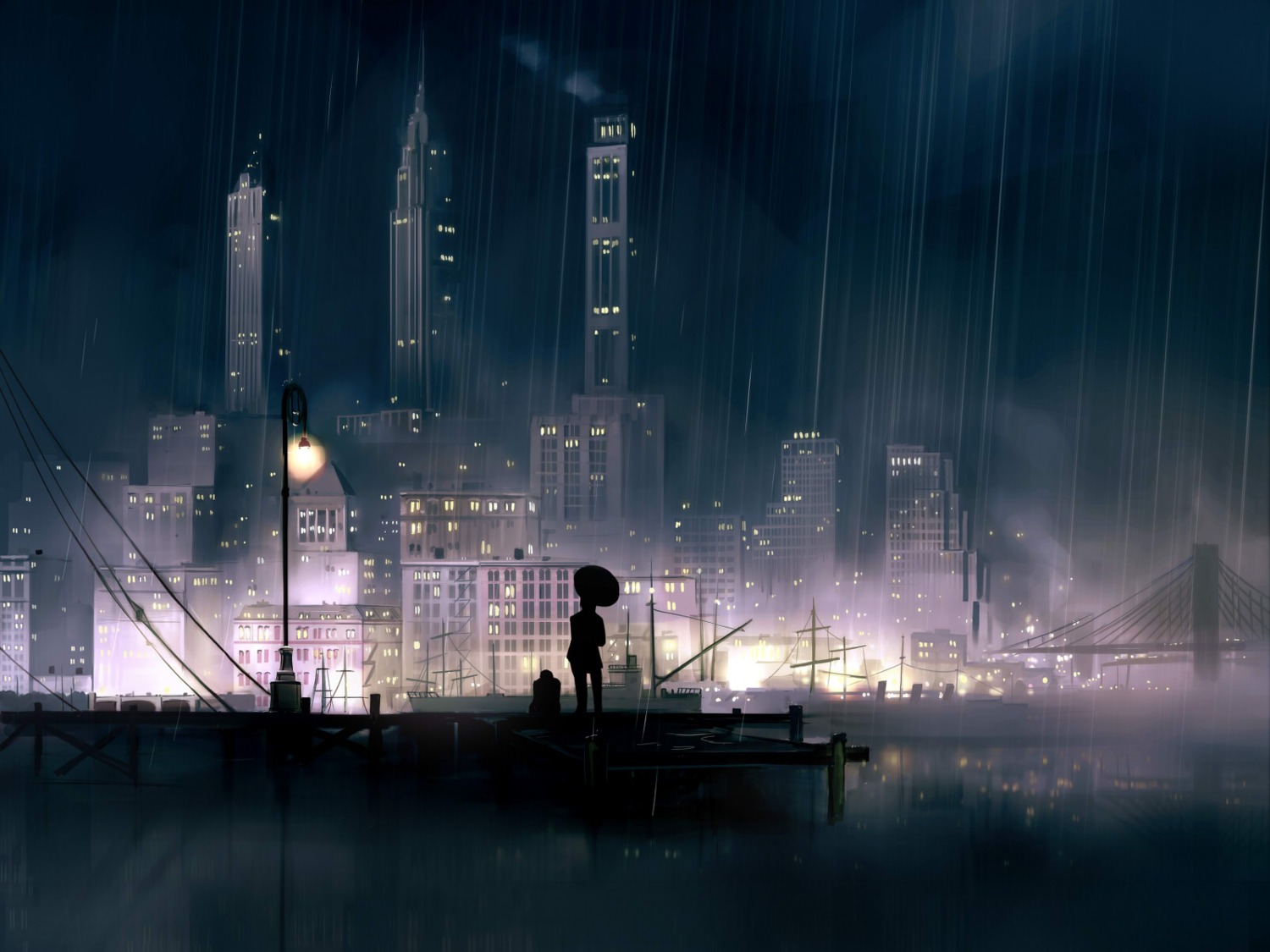 landscape, seo_tatsuya, silhouette, umbrella, wallpaper