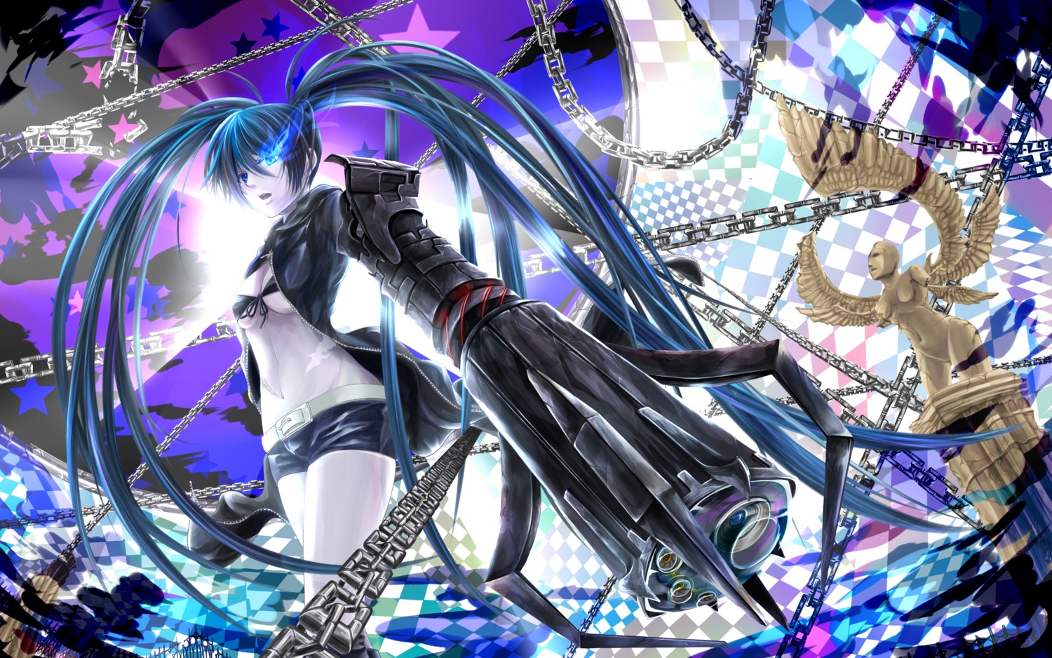 bikini_top, black_rock_shooter, black_rock_shooter_(character), cleavage, swimsuits, takesita, vocaloid