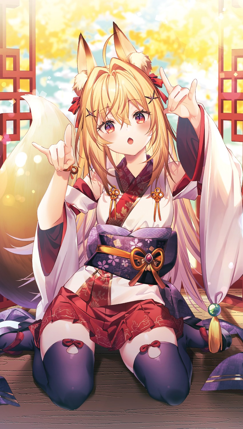 animal_ears, hikikomari_kyuuketsuki_no_monmon, japanese_clothes, kitsune, riichu, tail, terakomari_gandesblood, thighhighs