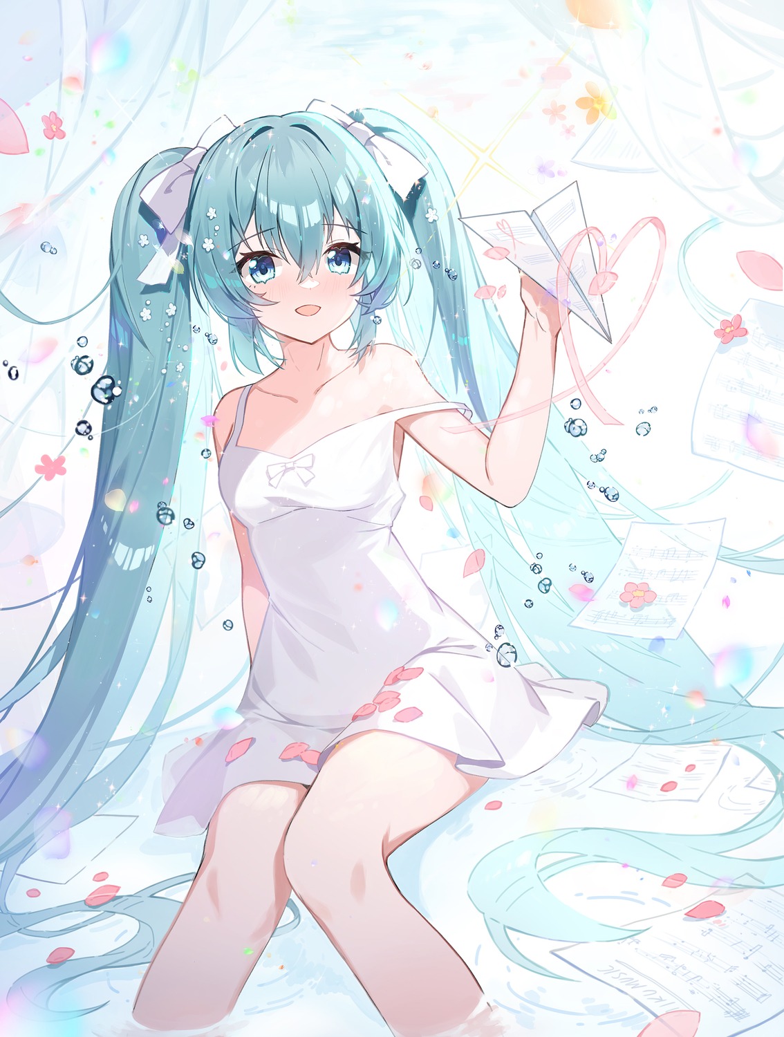 apple_caramel, dress, hatsune_miku, no_bra, summer_dress, vocaloid, wet