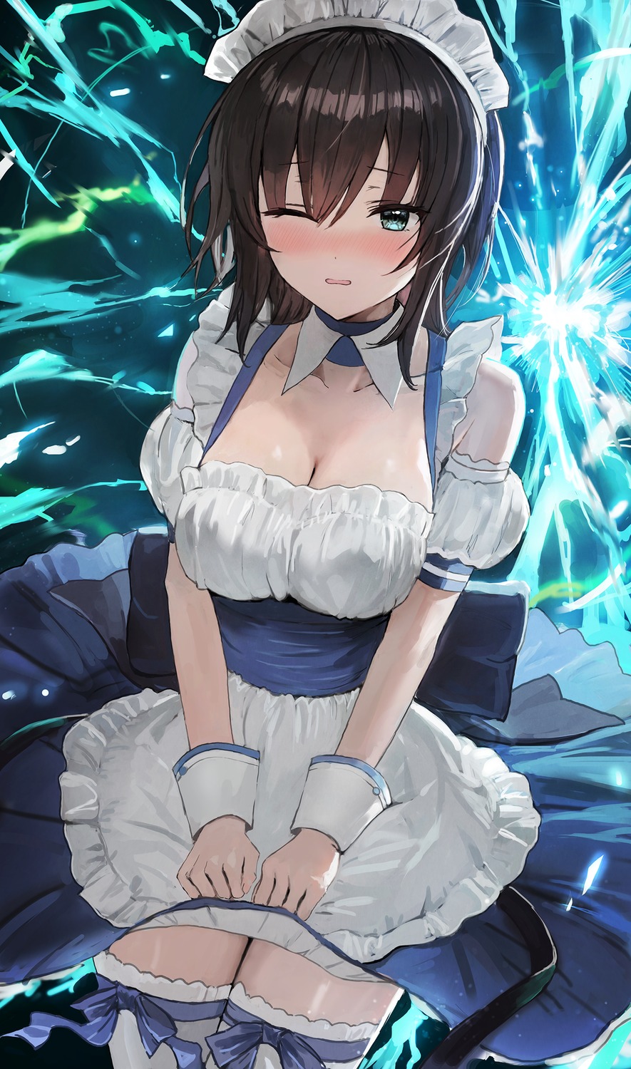 aoi_erika, cleavage, heaven_burns_red, maid, sonchi, thighhighs