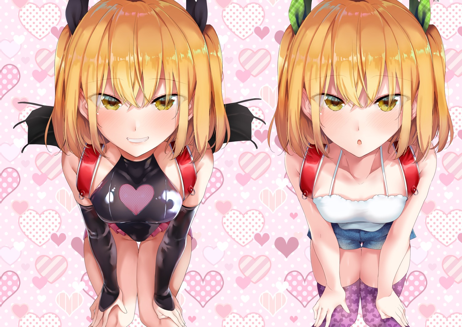 cleavage, dokyuu_hentai_hxeros, fishnets, hoshino_kirara, leotard, no_bra, ryouma_(galley), thighhighs, wings