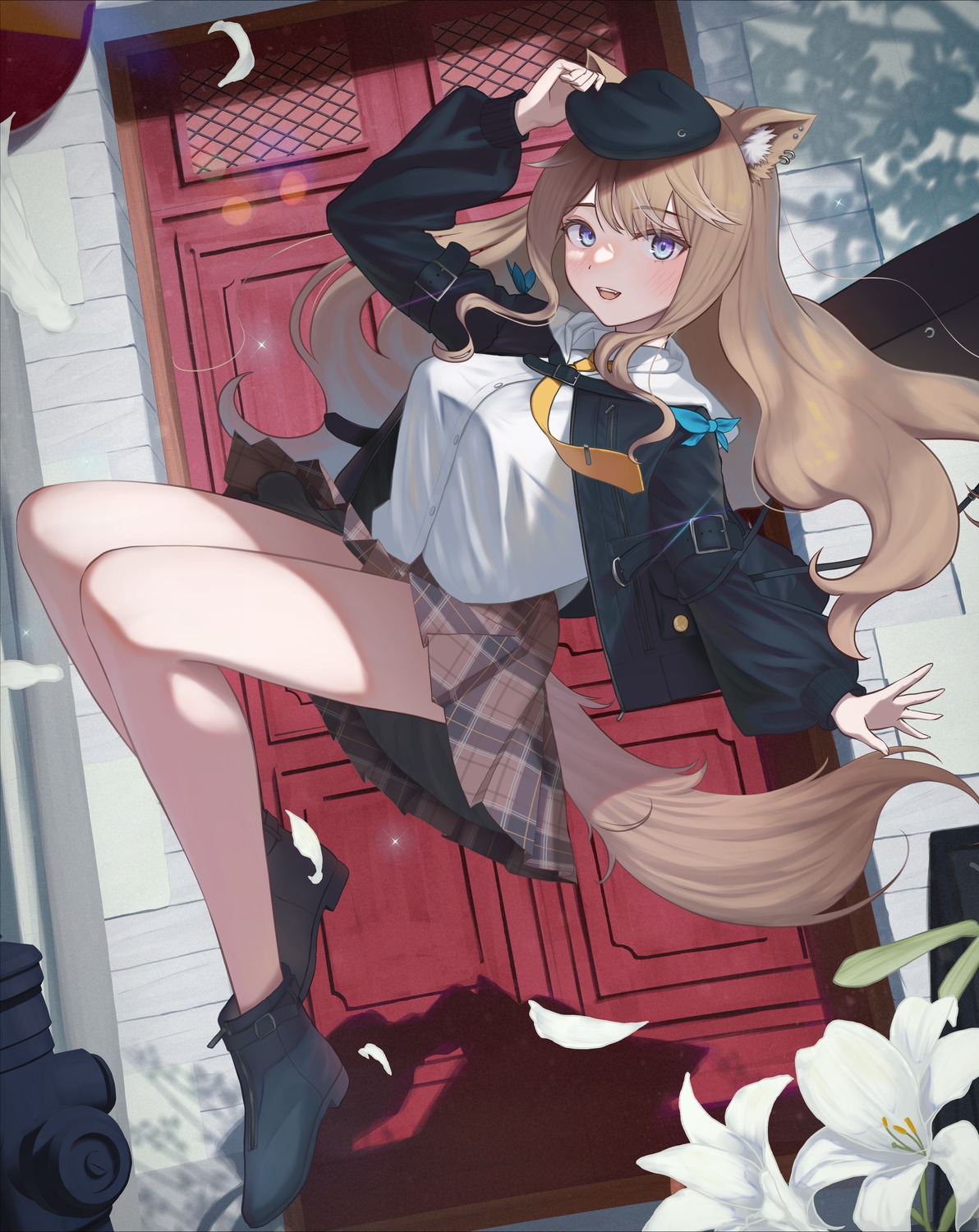 animal_ears, nekomimi, seifuku, skirt_lift, tail, yukinashi