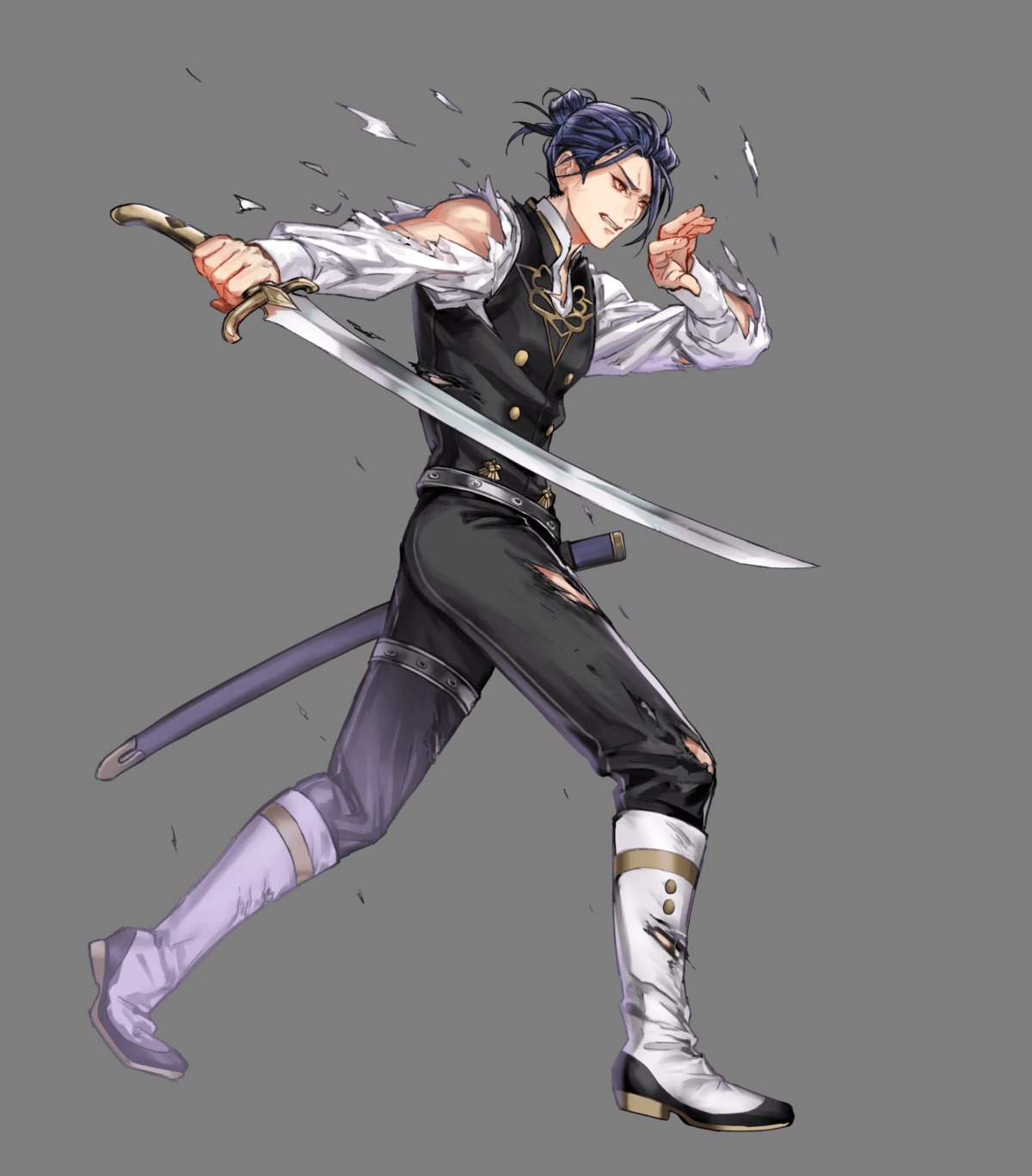 cloverk, felix_(fire_emblem), fire_emblem, fire_emblem_three_houses, male, nintendo, sword, torn_clothes
