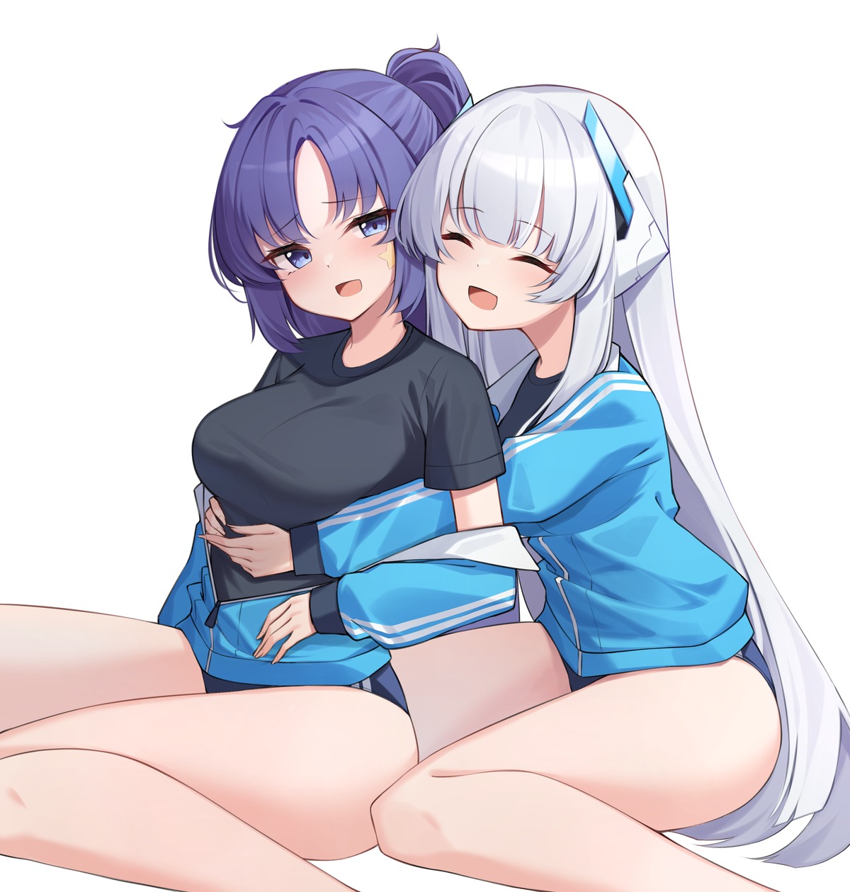 blue_archive, buruma, gym_uniform, hayase_yuuka, tattoo, ushio_noa, yuri, ziro_(zirorong)