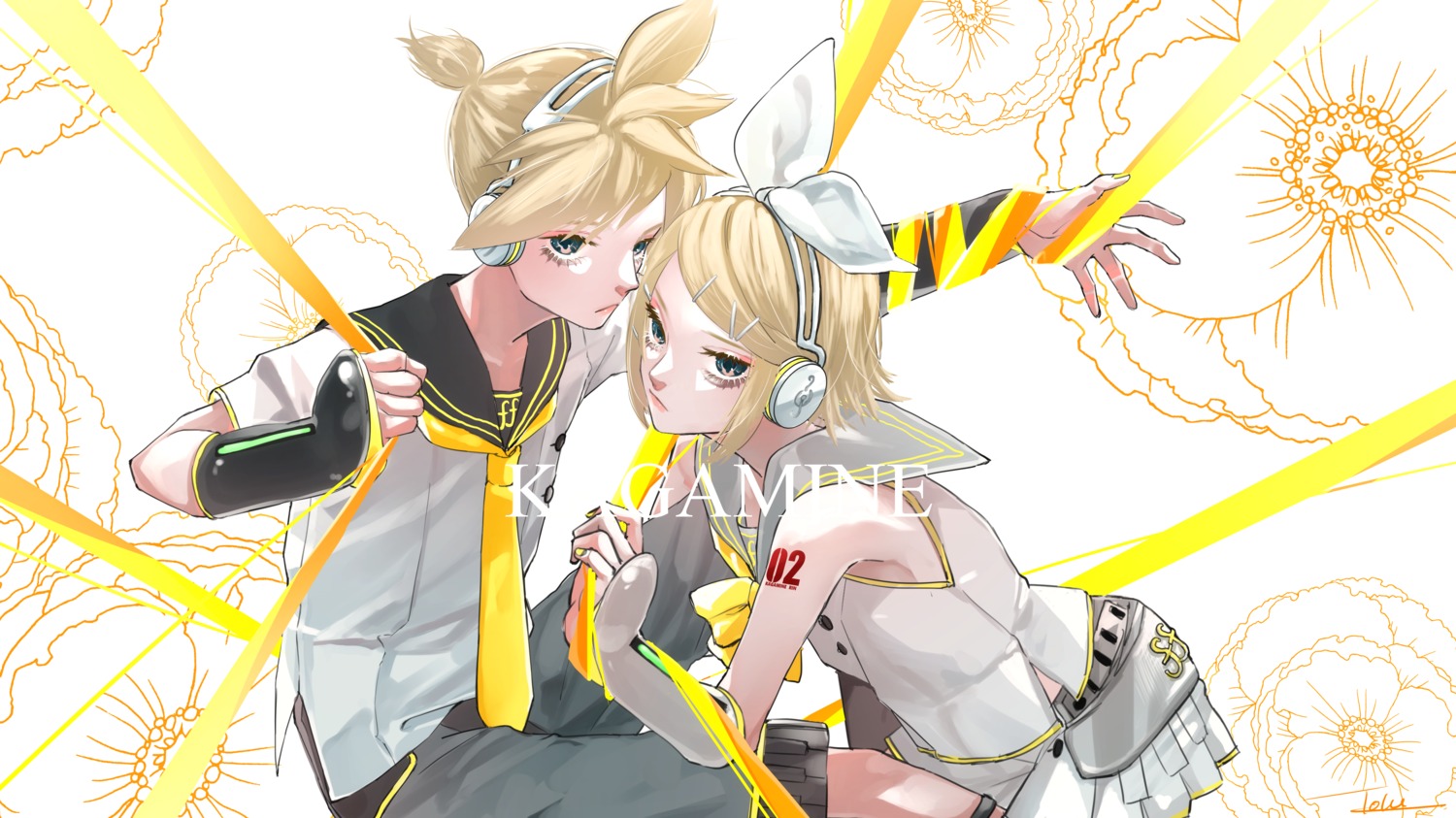 headphones, indasu10, kagamine_len, kagamine_rin, seifuku, tattoo, vocaloid