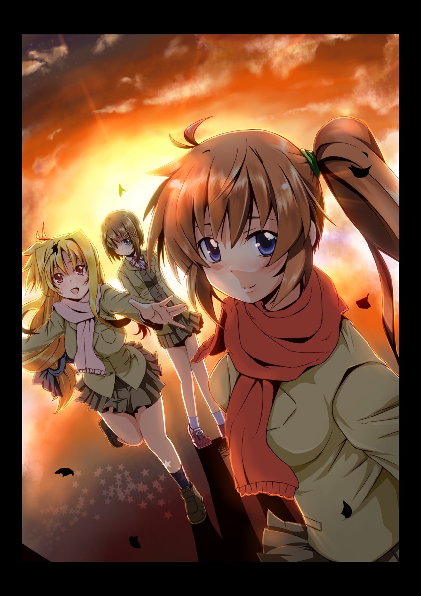 fate_testarossa, juugatsu_tooka, mahou_shoujo_lyrical_nanoha, mahou_shoujo_lyrical_nanoha_a's, seifuku, takamachi_nanoha, yagami_hayate