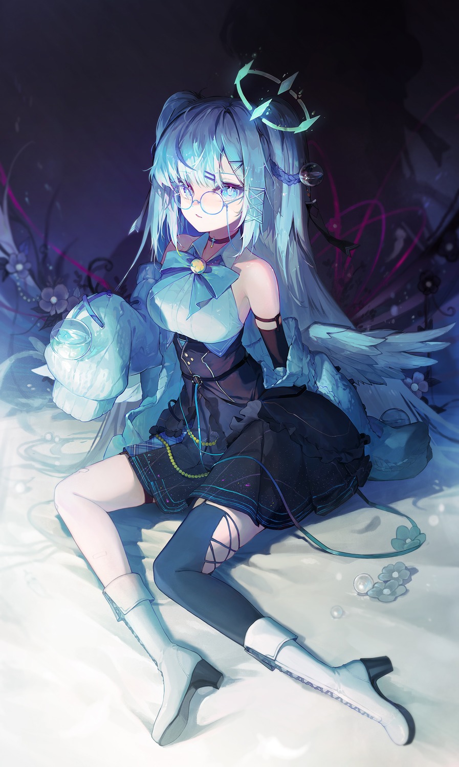 angel, happyongdal, heels, megane, thighhighs, wings