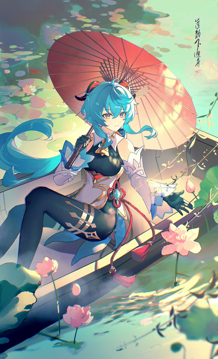 asian_clothes, crackingtaro, ganyu, genshin_impact, horns, umbrella