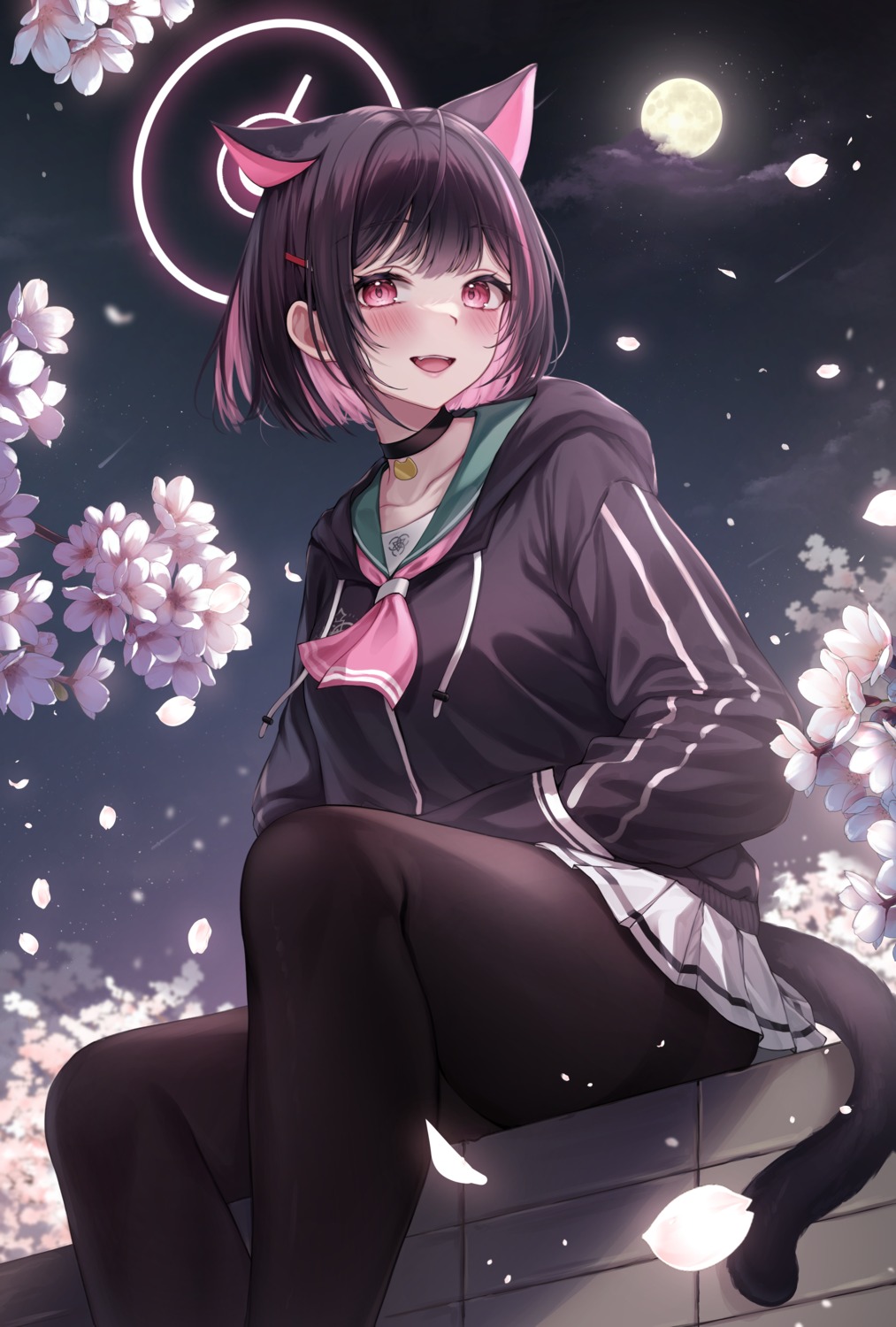 animal_ears, blue_archive, halo, kuca_(ku_ca18), kyouyama_kazusa, nekomimi, pantyhose, seifuku