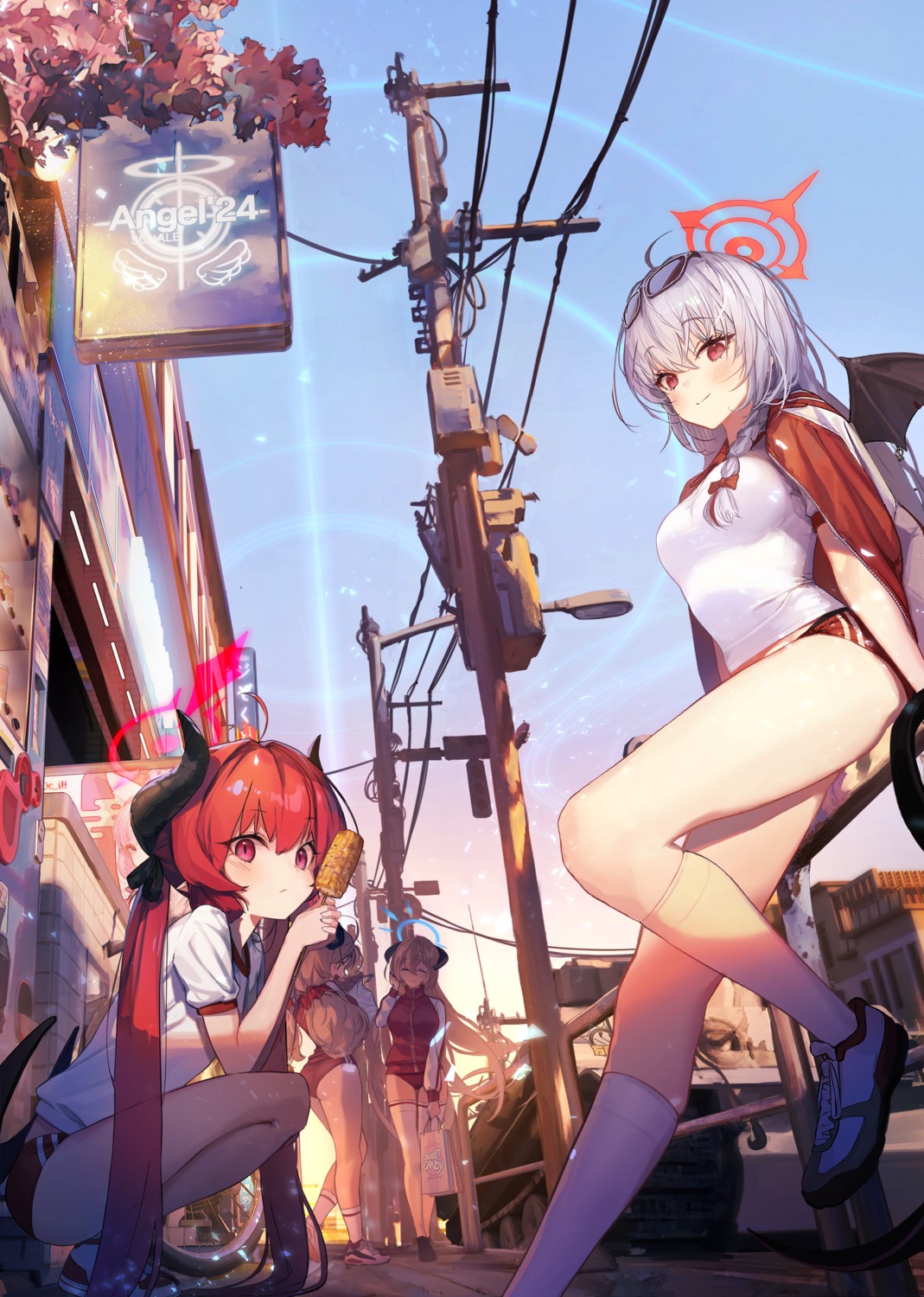akashi_junko, blue_archive, buruma, devil, ggoc_ill, gym_uniform, halo, horns