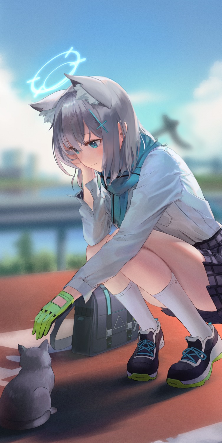 animal_ears, blue_archive, ggoc_ill, halo, neko, nekomimi, seifuku, sunaookami_shiroko