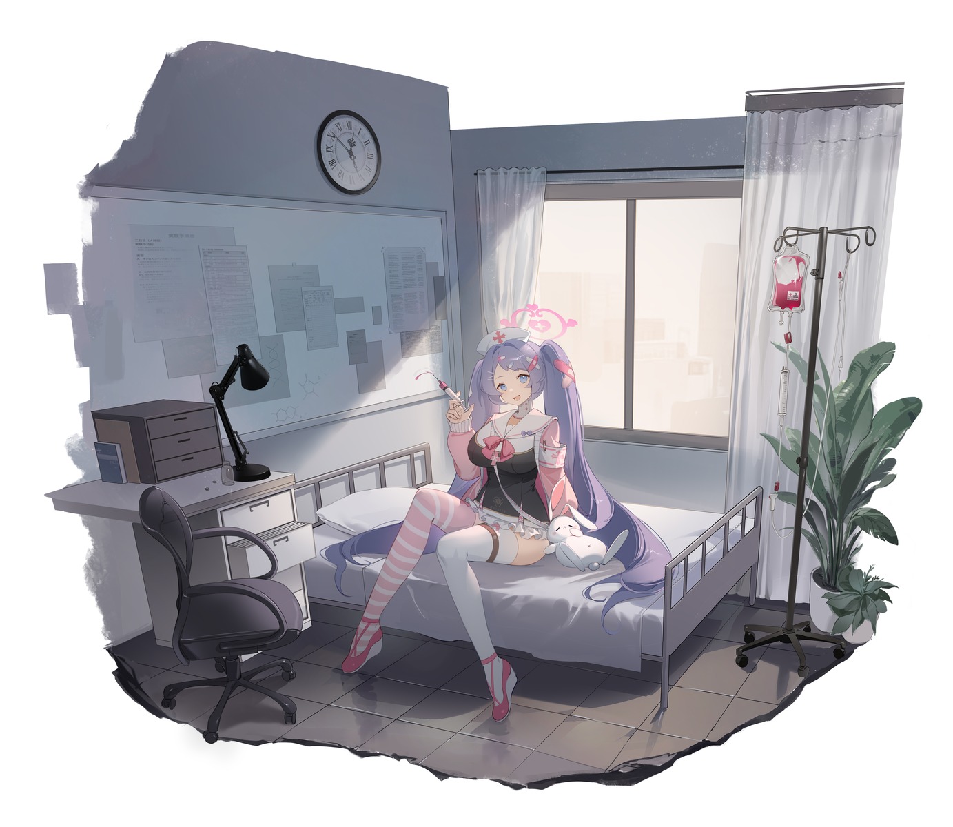 asagao_hanae, blue_archive, garter, halo, nurse, shibuya_(kurokamishain), thighhighs