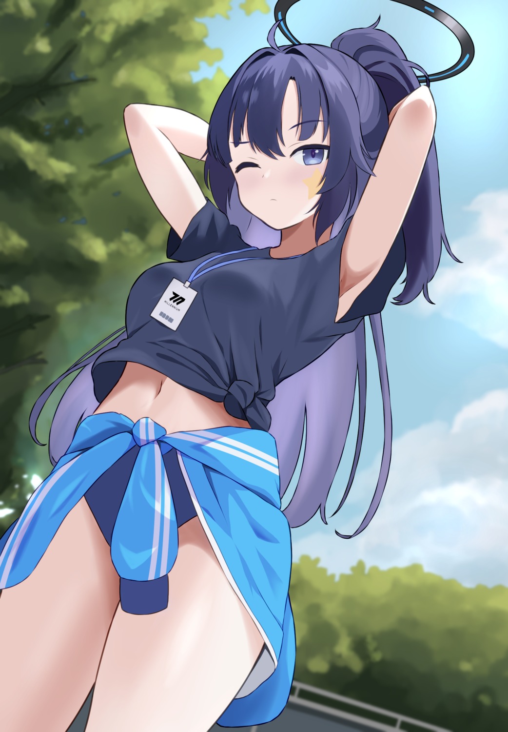 blue_archive, buruma, gym_uniform, halo, hayase_yuuka, raimu_(clanberry000), tattoo