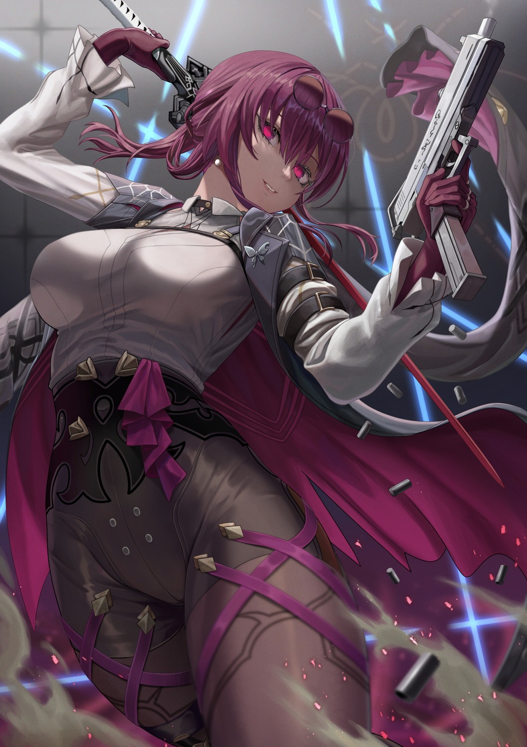 gun, honkai:_star_rail, kafka_(honkai:_star_rail), megane, silvertsuki1, sword