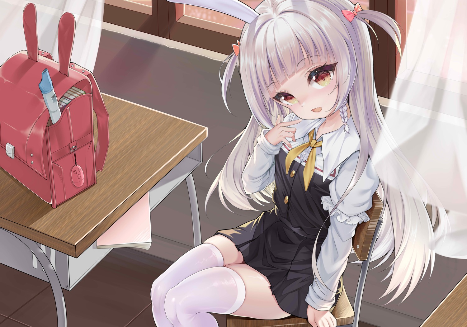 animal_ears, bunny_ears, mikawa_sansen, seifuku, thighhighs