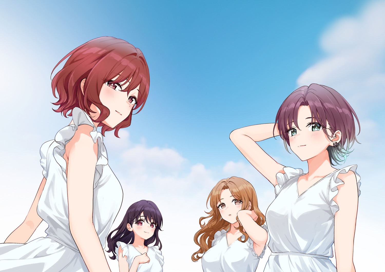 asakura_tooru, dress, fukumaru_koito, higuchi_madoka, ichikawa_hinana, nonbire, summer_dress, the_idolm@ster