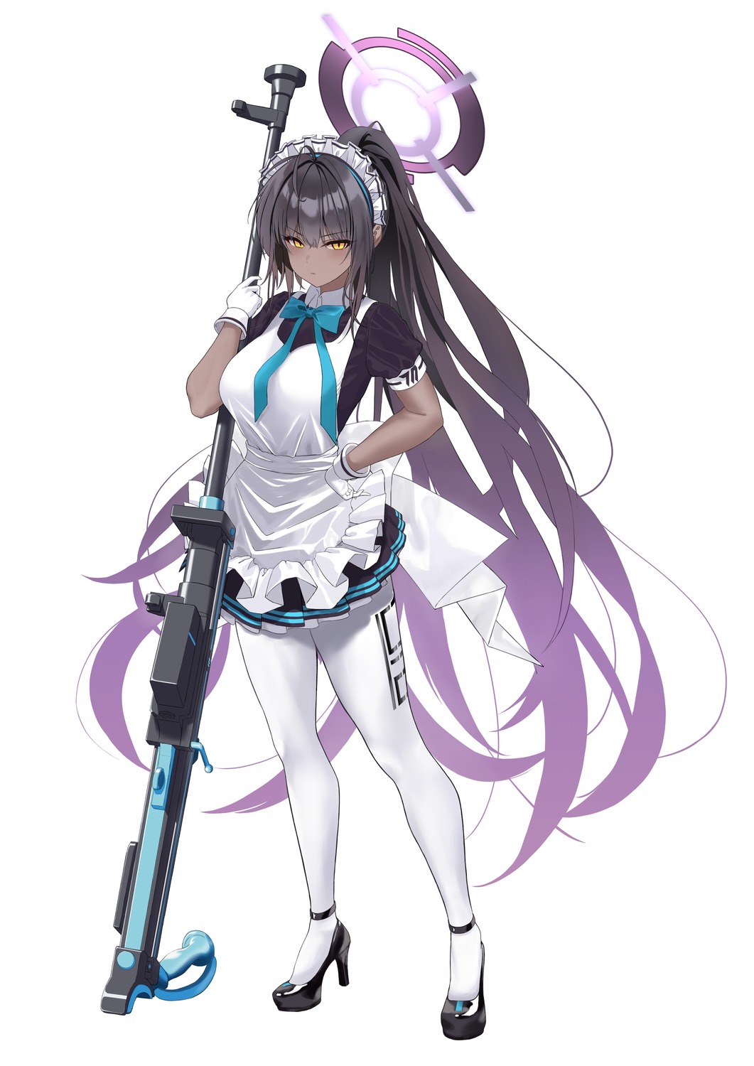 blue_archive, bocchi_(kuropom7), gun, halo, heels, kakudate_karin, maid, pantyhose