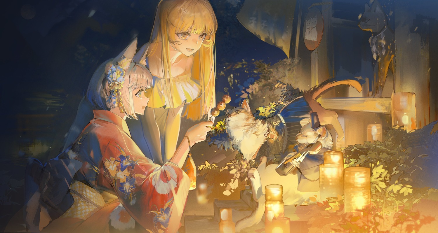 animal_ears, dress, gtcpst, kimono, neko