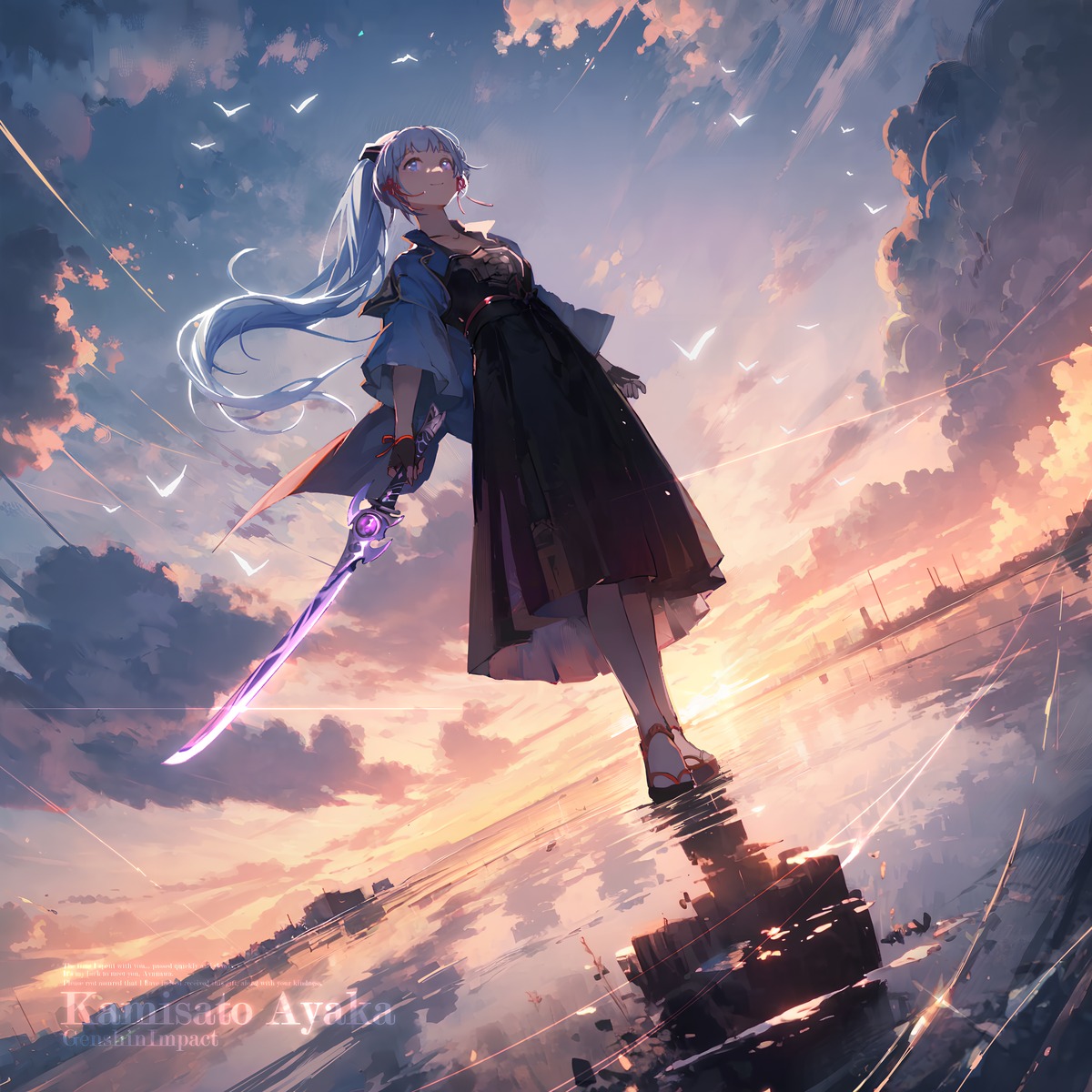 armor, genshin_impact, japanese_clothes, kamisato_ayaka, nido_(sebamaster), sword