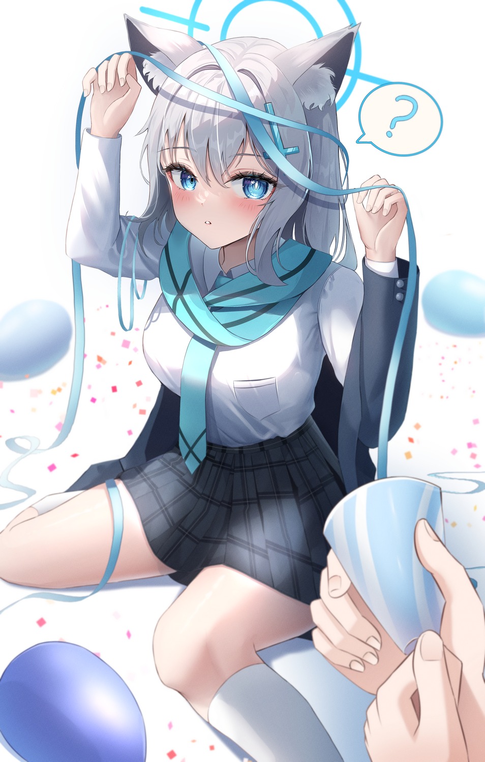 animal_ears, blue_archive, halo, li_se, nekomimi, seifuku, sunaookami_shiroko