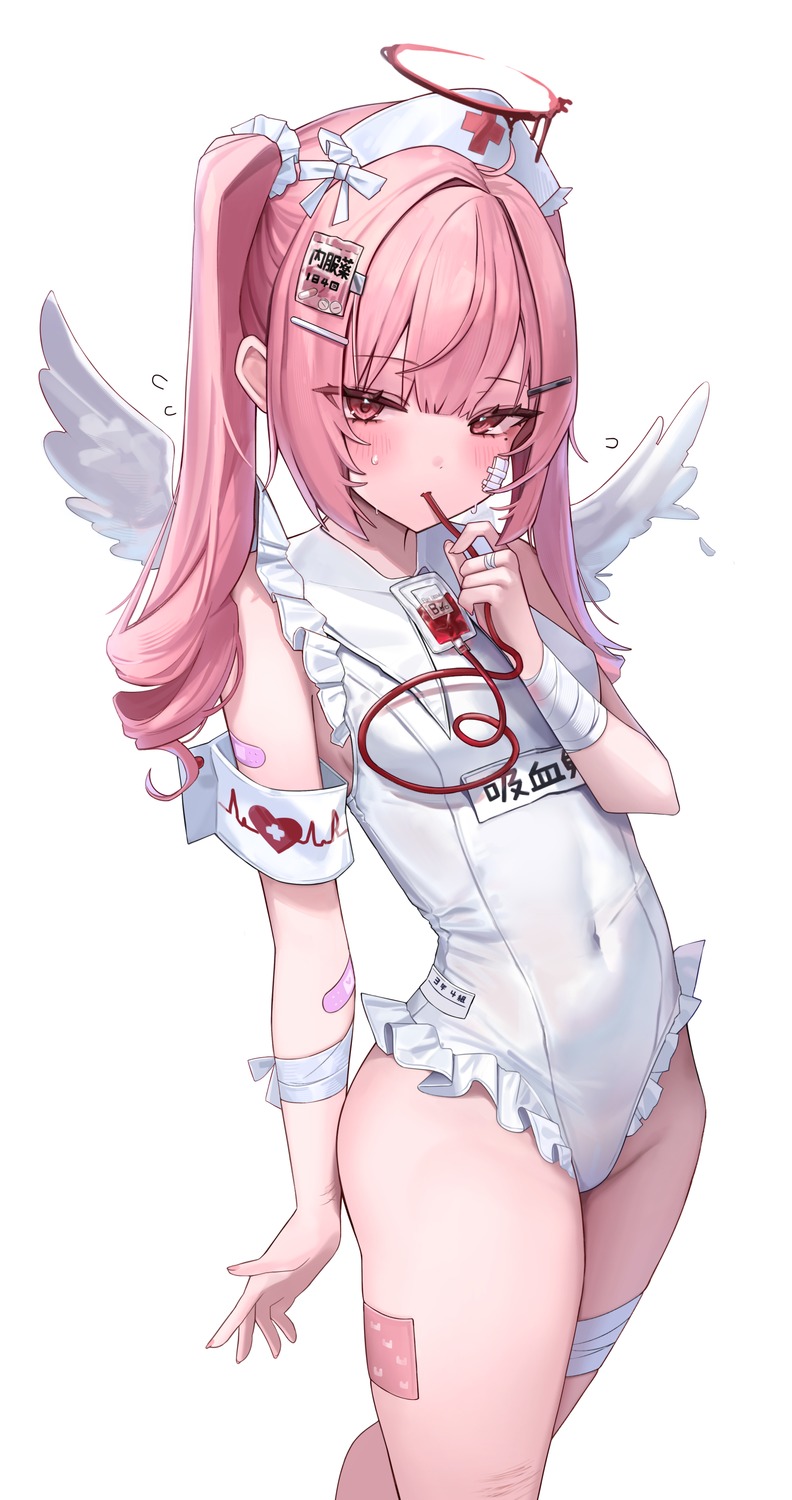 angel, bandages, bandaid, garter, nurse, riko_(rik0ring), swimsuits, tsukiyomi_ai, wings