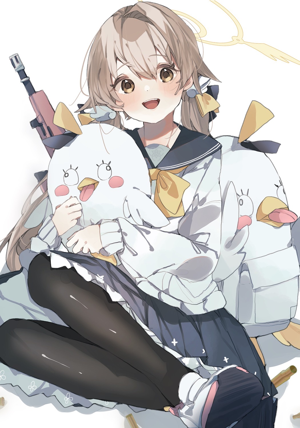 ajitani_hifumi, blue_archive, gominami, gun, halo, pantyhose, seifuku, sweater