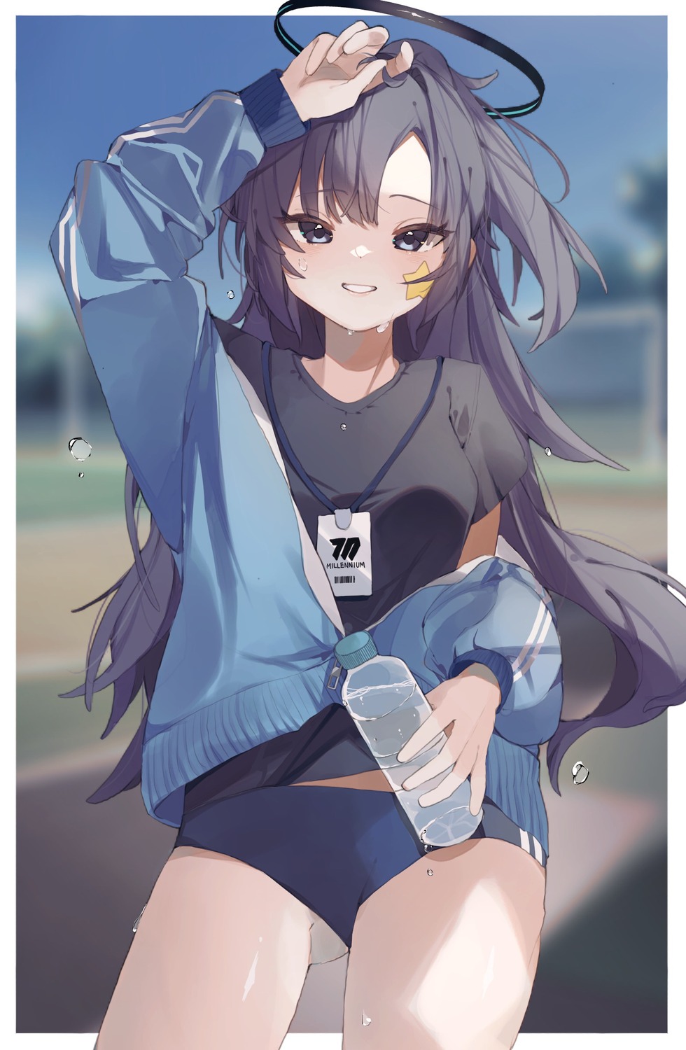 blue_archive, buruma, gominami, gym_uniform, halo, hayase_yuuka, tattoo, wet