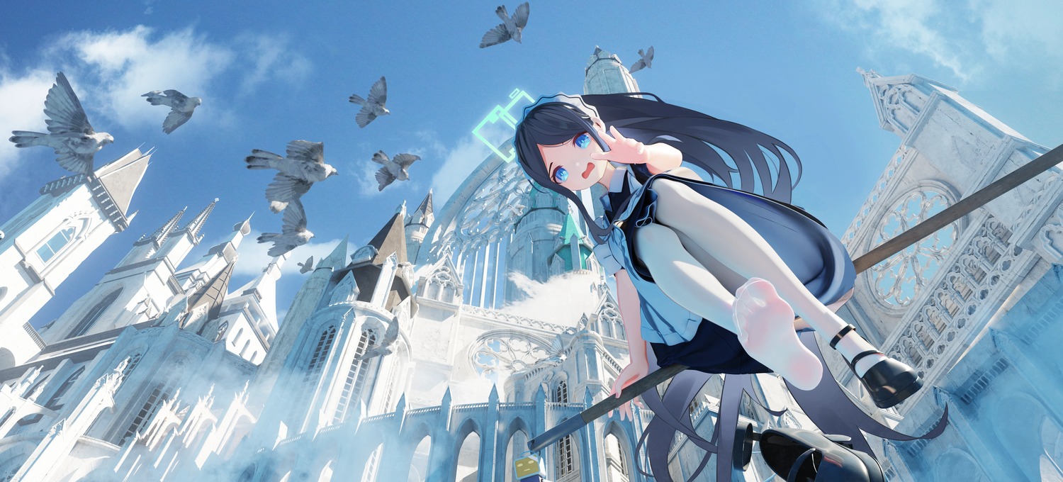 blue_archive, feet, halo, heels, maid, mr_ito, pantyhose, skirt_lift, tendou_aris