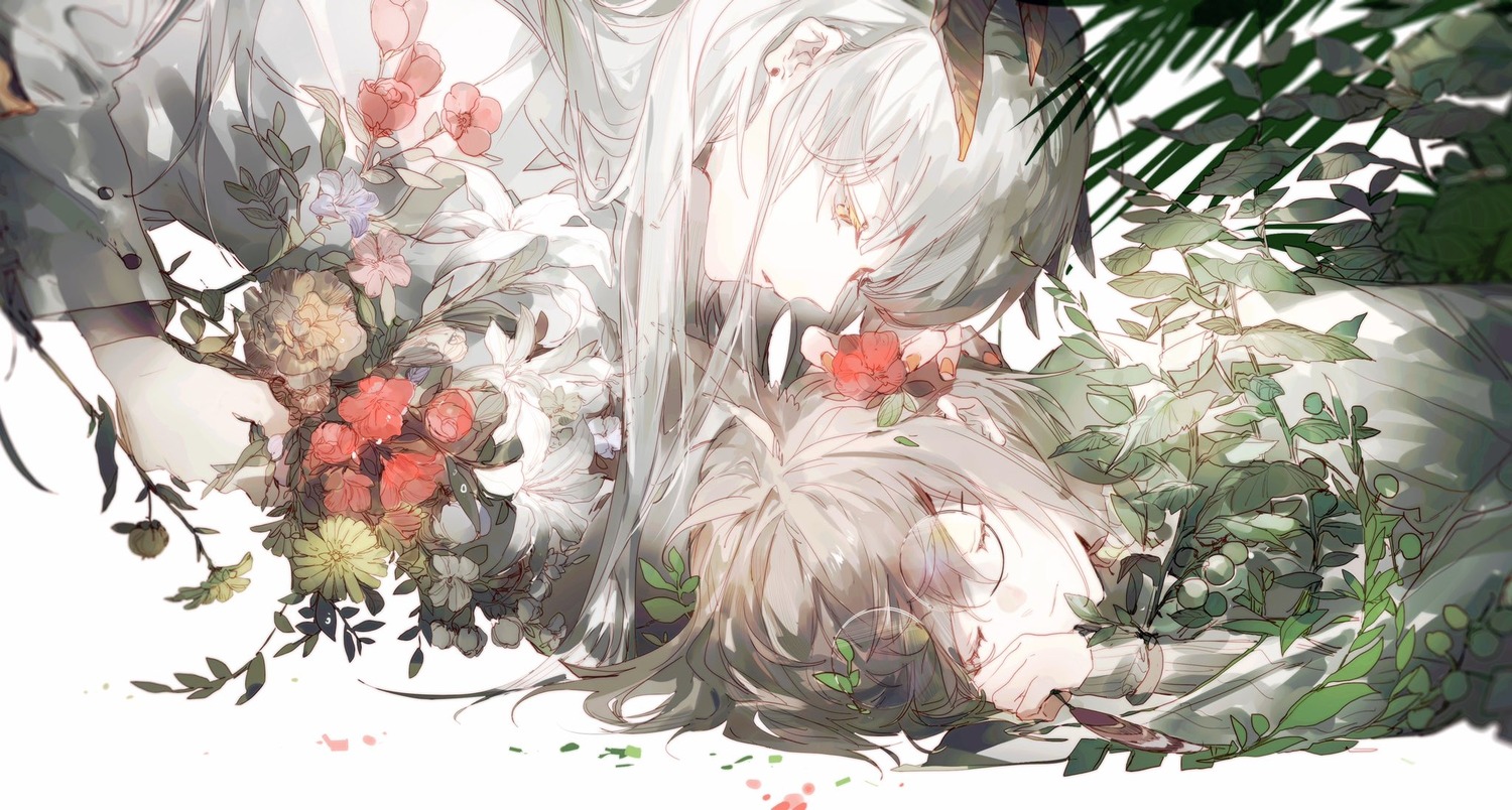 arknights, horns, megane, min_(120716), saria_(arknights), silent_(arknights)