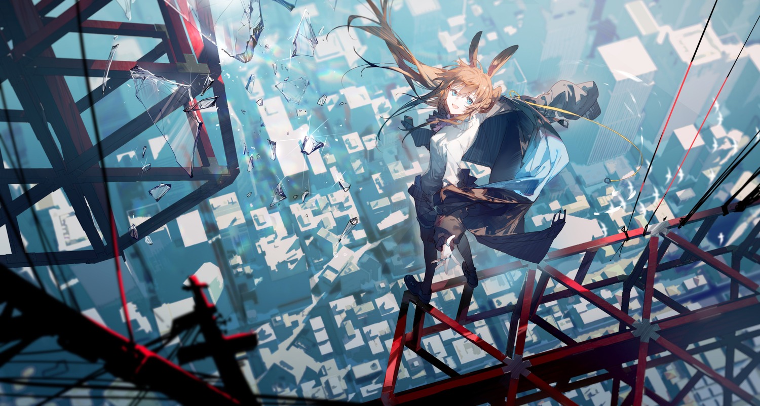 amiya_(arknights), animal_ears, arknights, bunny_ears, landscape, min_(120716)