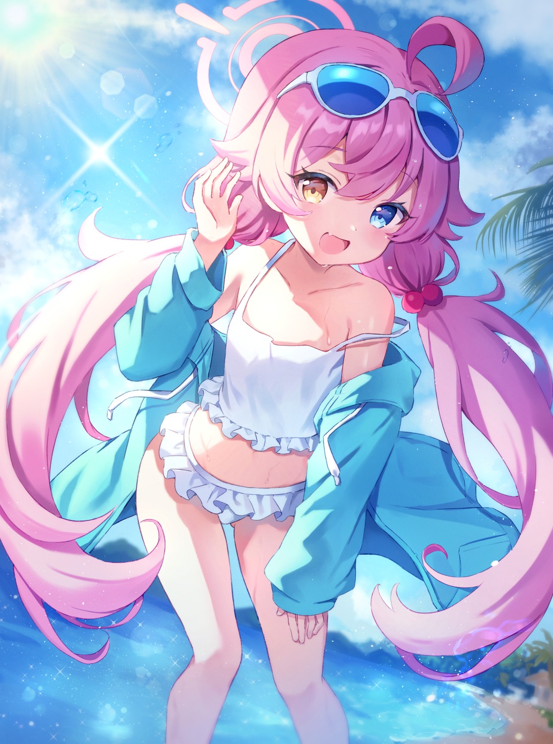 bikini, blue_archive, halo, hanen_(borry), heterochromia, megane, swimsuits, takanashi_hoshino
