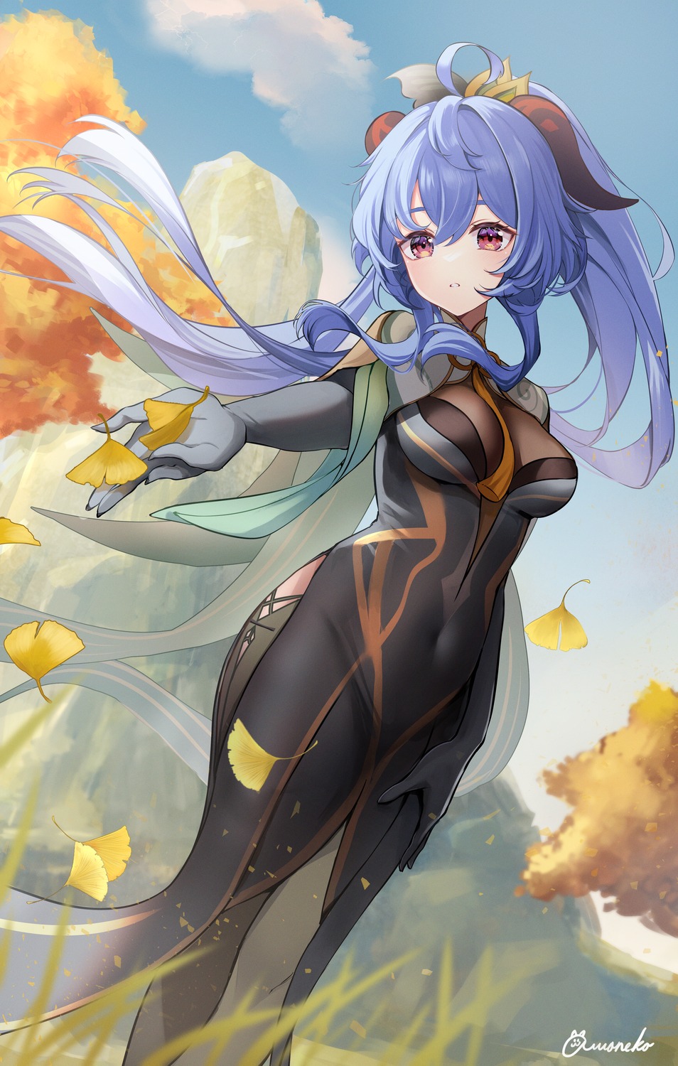 amaneko_(amaneko_y), asian_clothes, bodysuit, cosplay, ganyu, genshin_impact, horns, shenhe