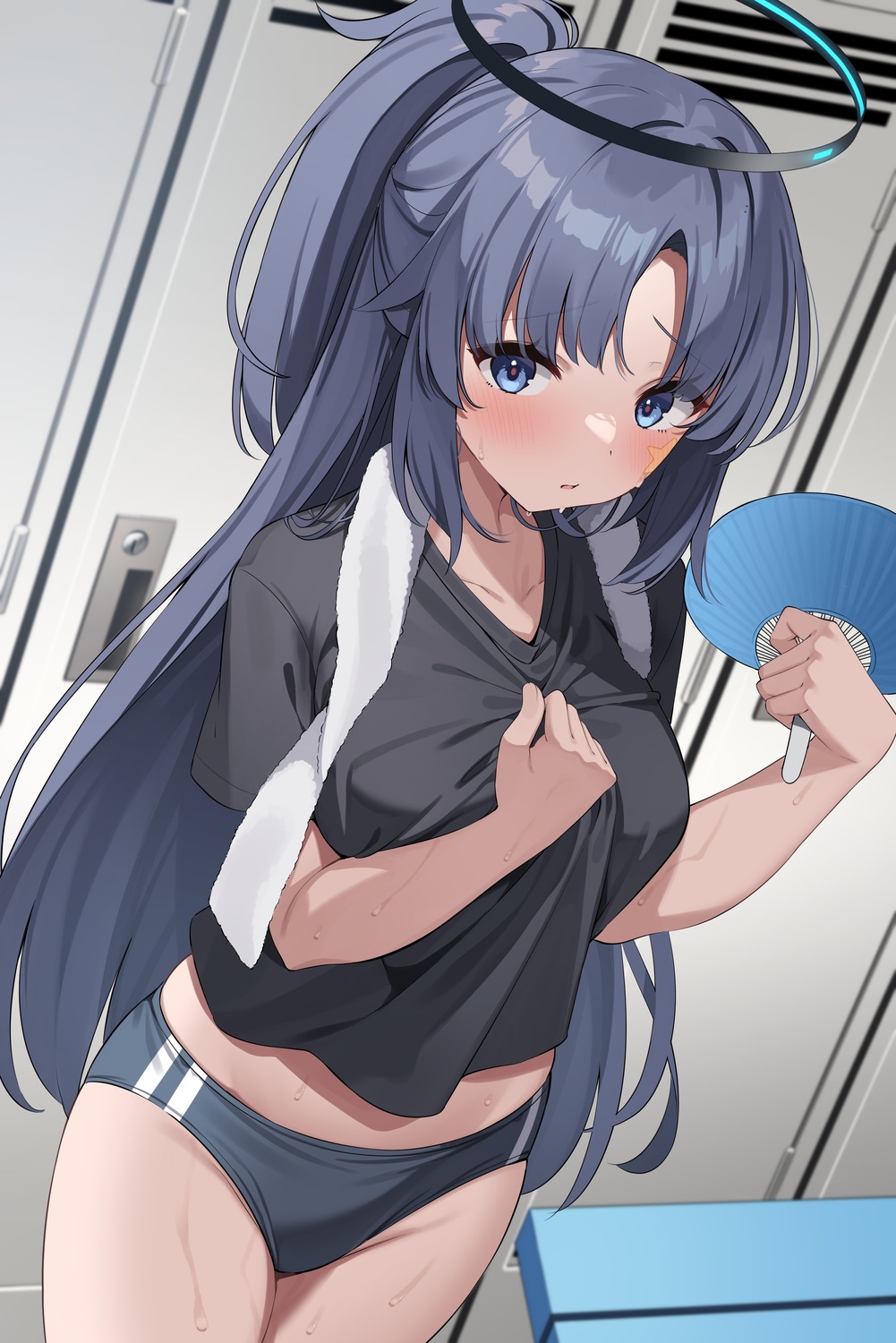 blue_archive, buruma, gym_uniform, halo, hayase_yuuka, suiroh, tattoo, wet