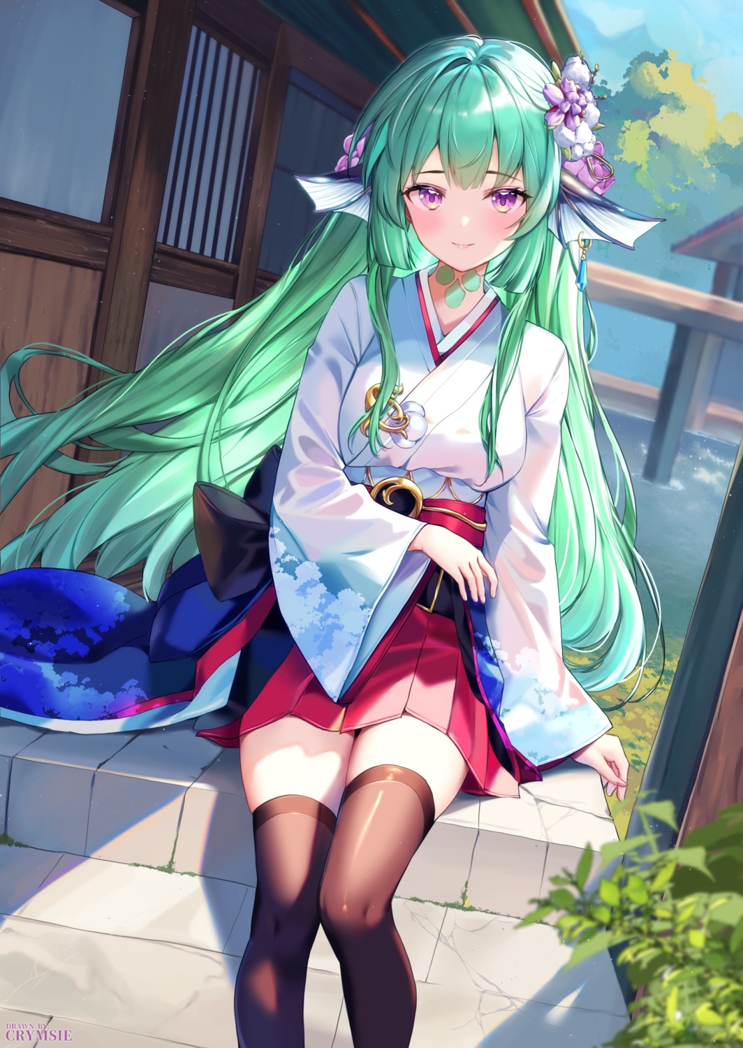 crymsie, japanese_clothes, nijisanji, nijisanji_en, ryuuguu_finana, thighhighs