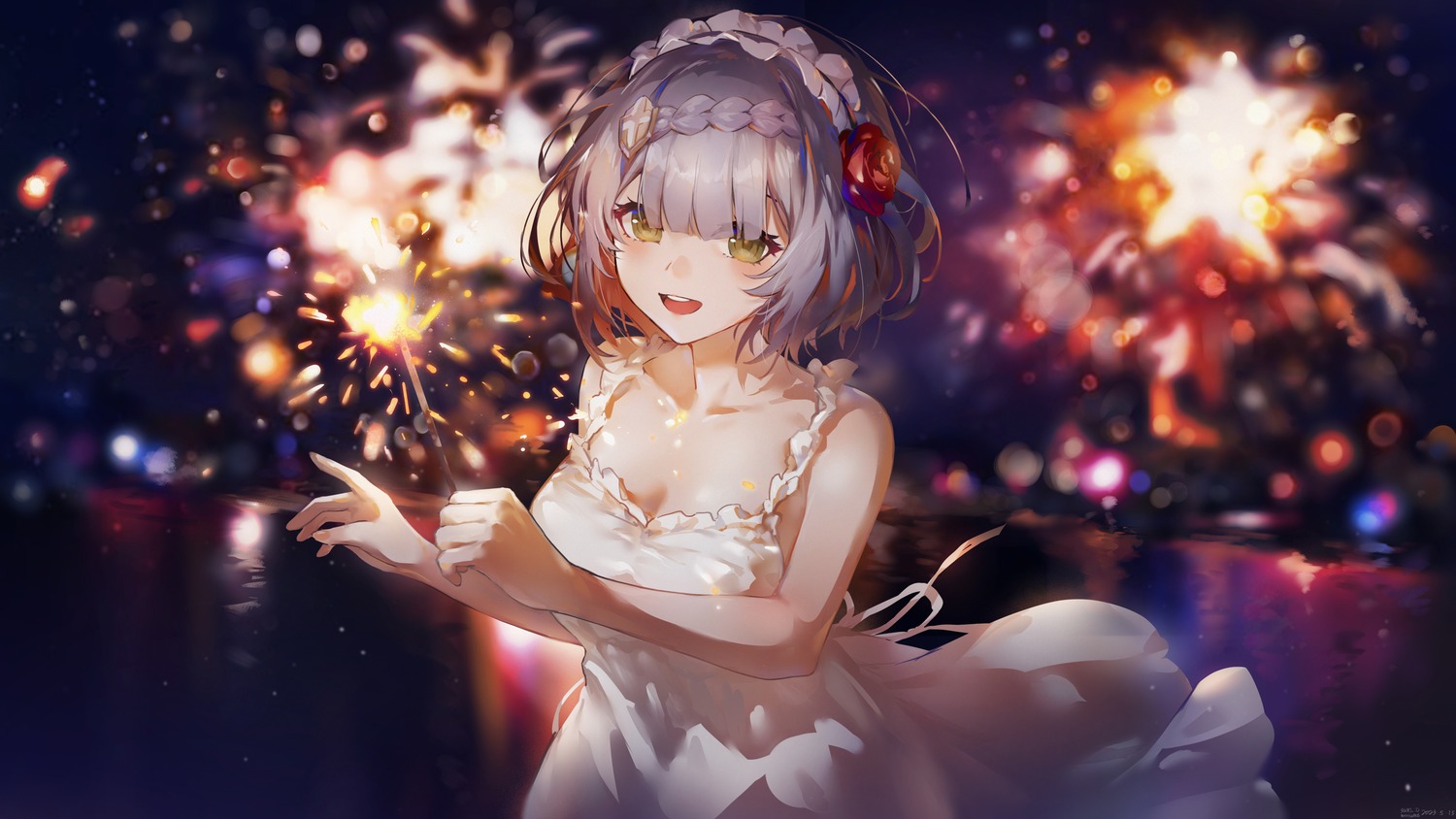 cleavage, dress, genshin_impact, noelle_(genshin_impact), summer_dress, swkl:d