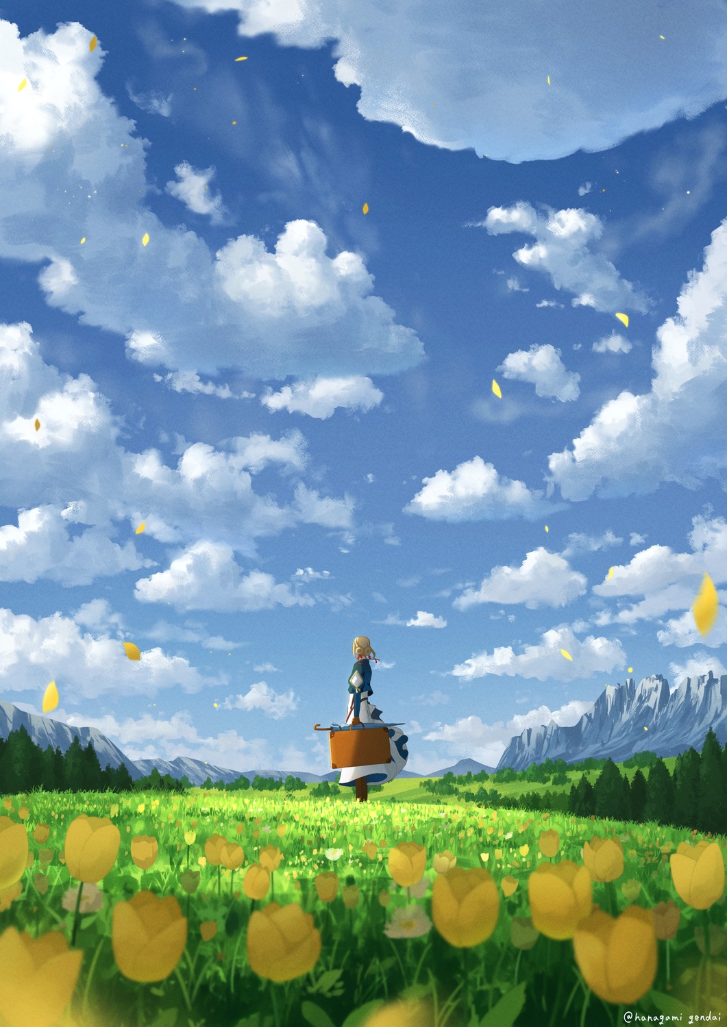 dress, hanagamigendai, landscape, umbrella, violet_evergarden, violet_evergarden_(character)