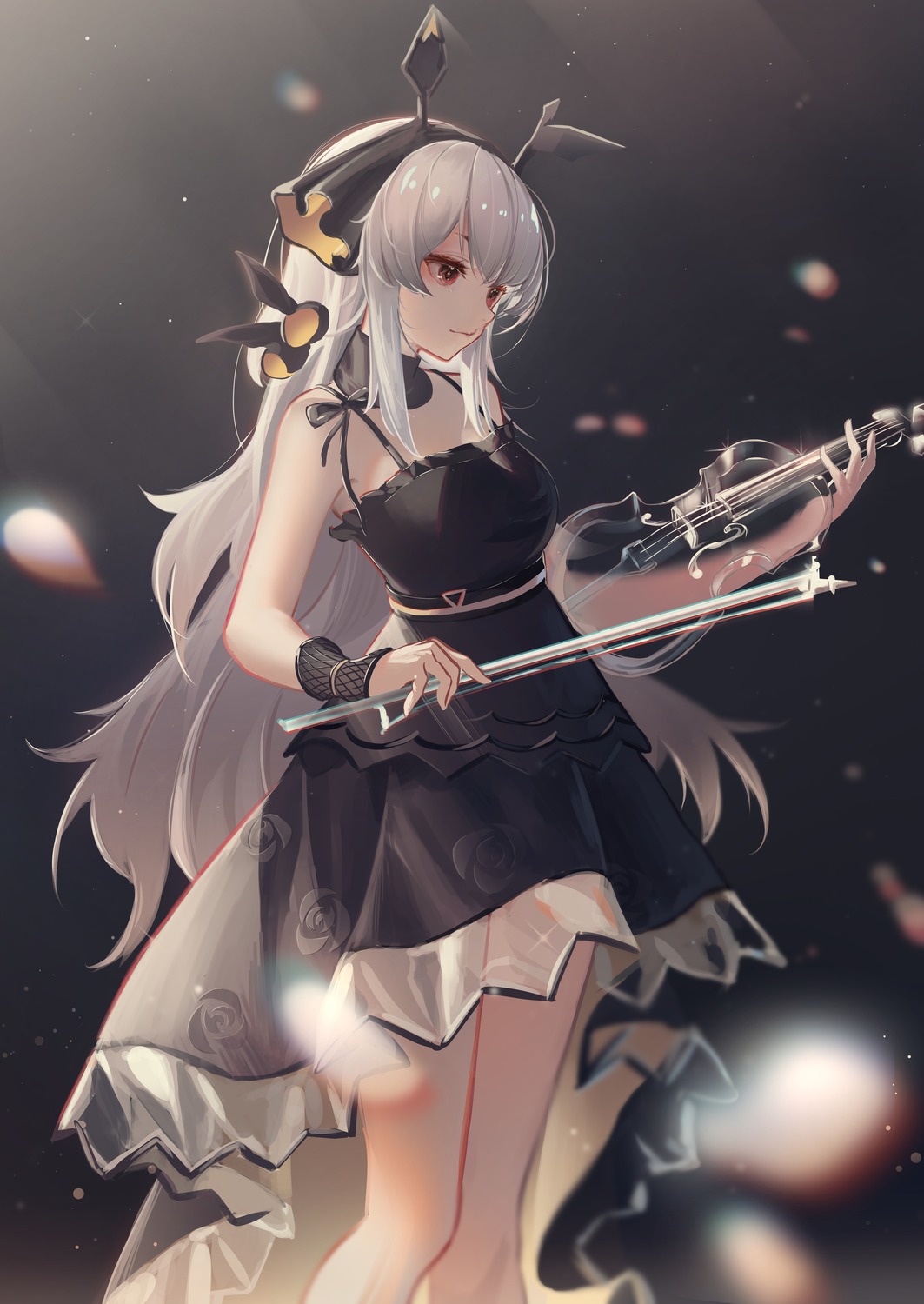 arknights, beancake, dress, horns, no_bra, see_through, weedy_(arknights)