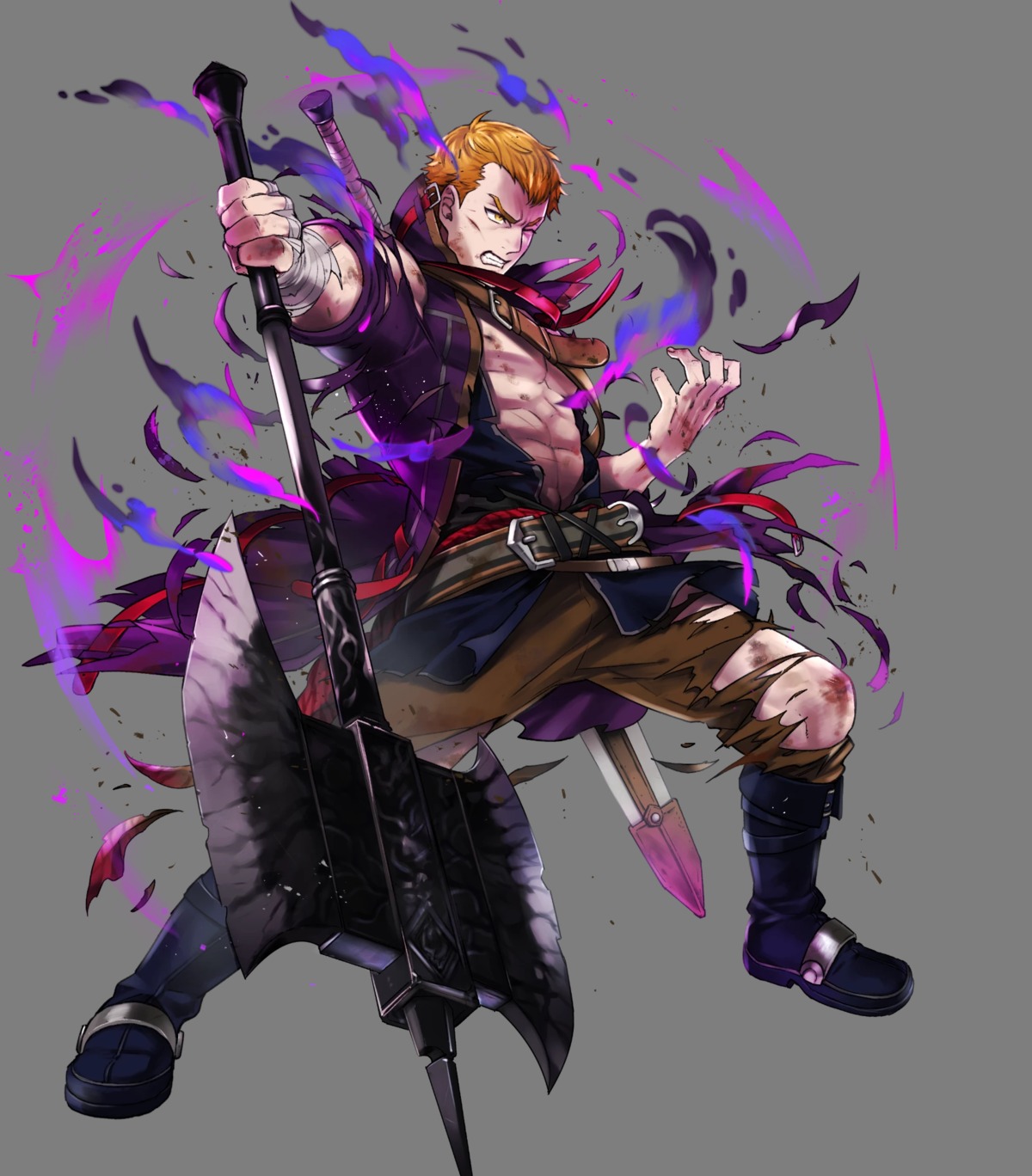 fire_emblem, fire_emblem:_seima_no_kouseki, linus_(fire_emblem), male, nintendo, suekane_kumiko, sword, torn_clothes
