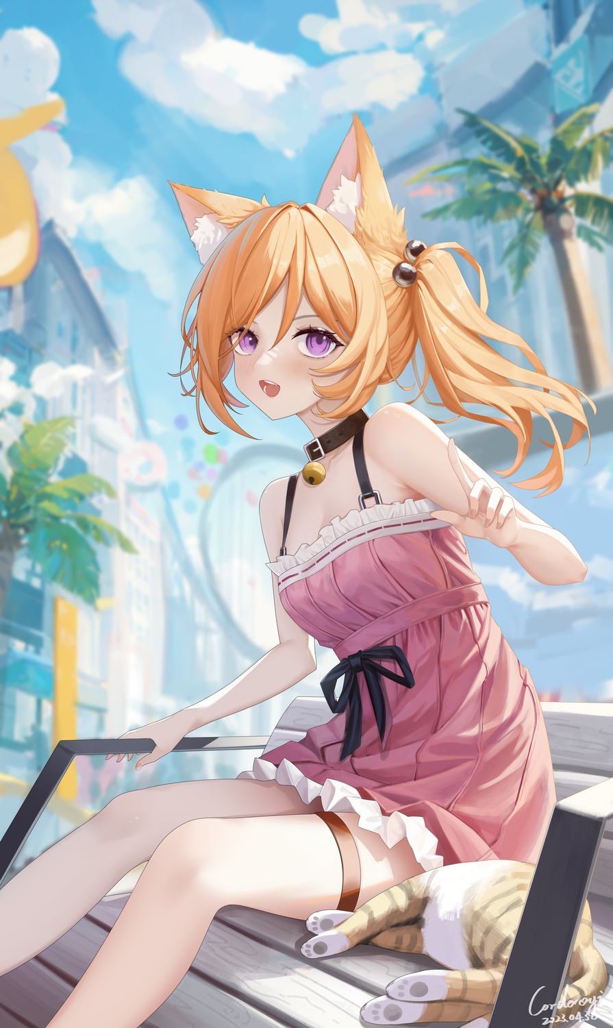 animal_ears, corderoy, dress, garter, neko, summer_dress