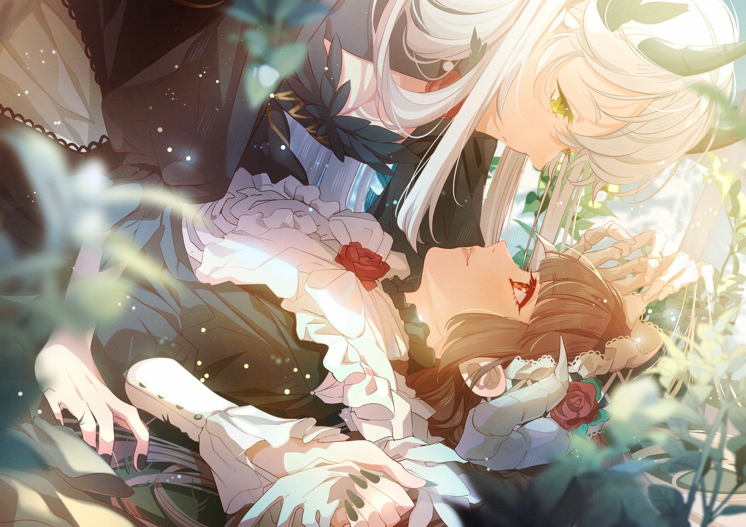 dress, horns, lolita_fashion, miho-tyan, yuri
