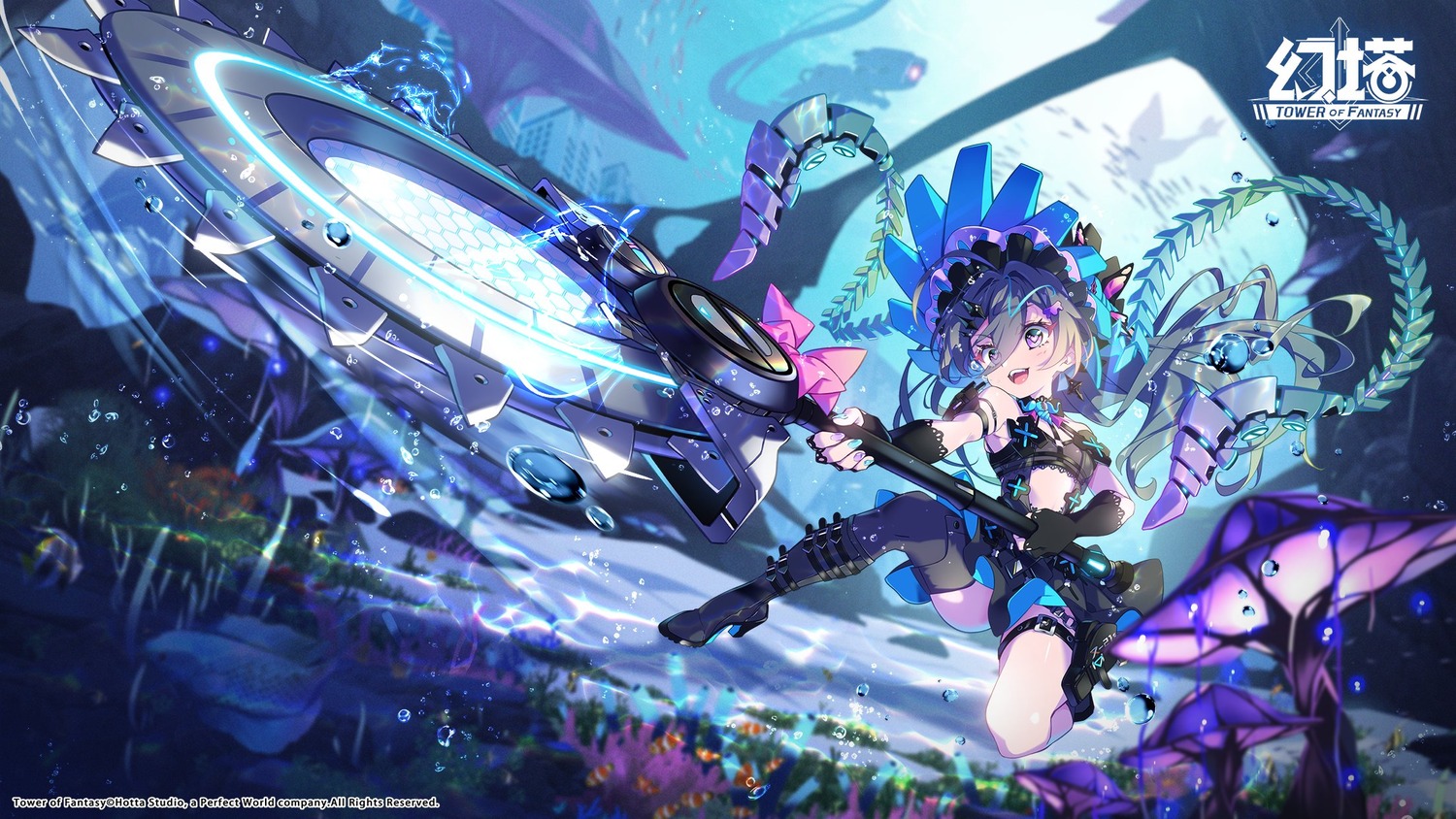 gothic_lolita, harui, heels, lolita_fashion, thighhighs, tower_of_fantasy, weapon