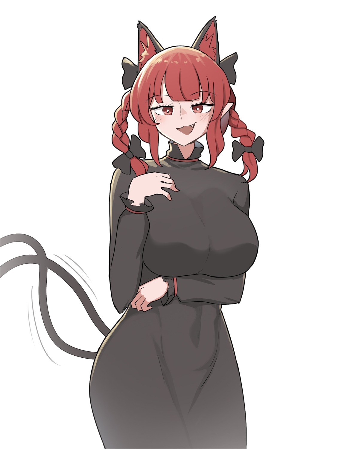 animal_ears, dress, kaenbyou_rin, mata_(matasoup), nekomimi, pointy_ears, tail, touhou