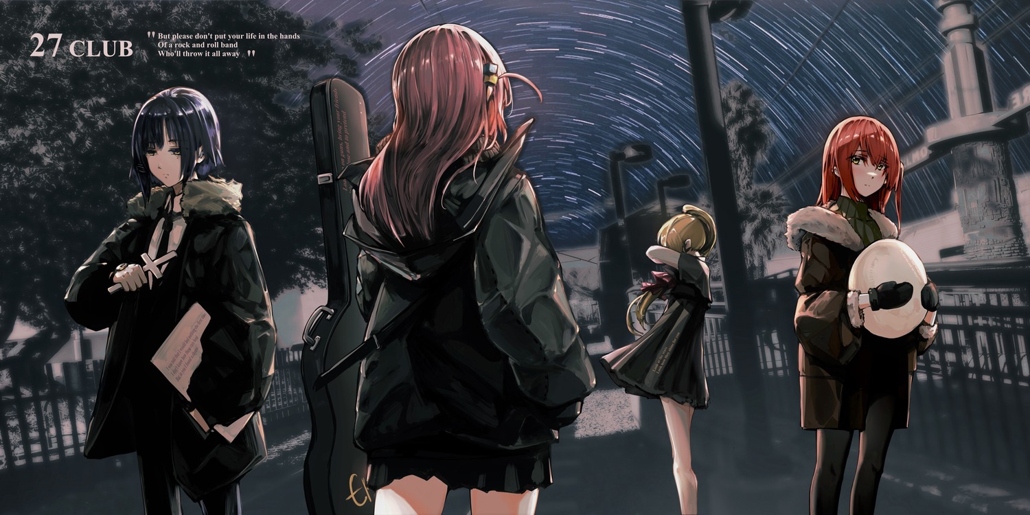 bocchi_the_rock!, dress, gotou_hitori, guitar, ijichi_nijika, kita_ikuyo, miao_ao_tian, sweater, yamada_ryou