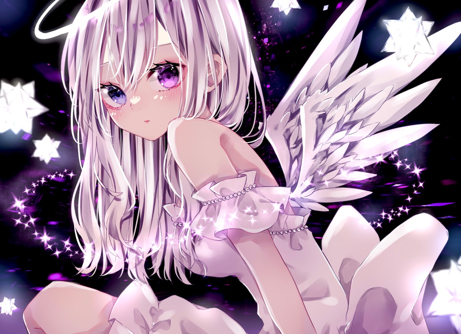 angel, heterochromia, shitsuki_luna, wings
