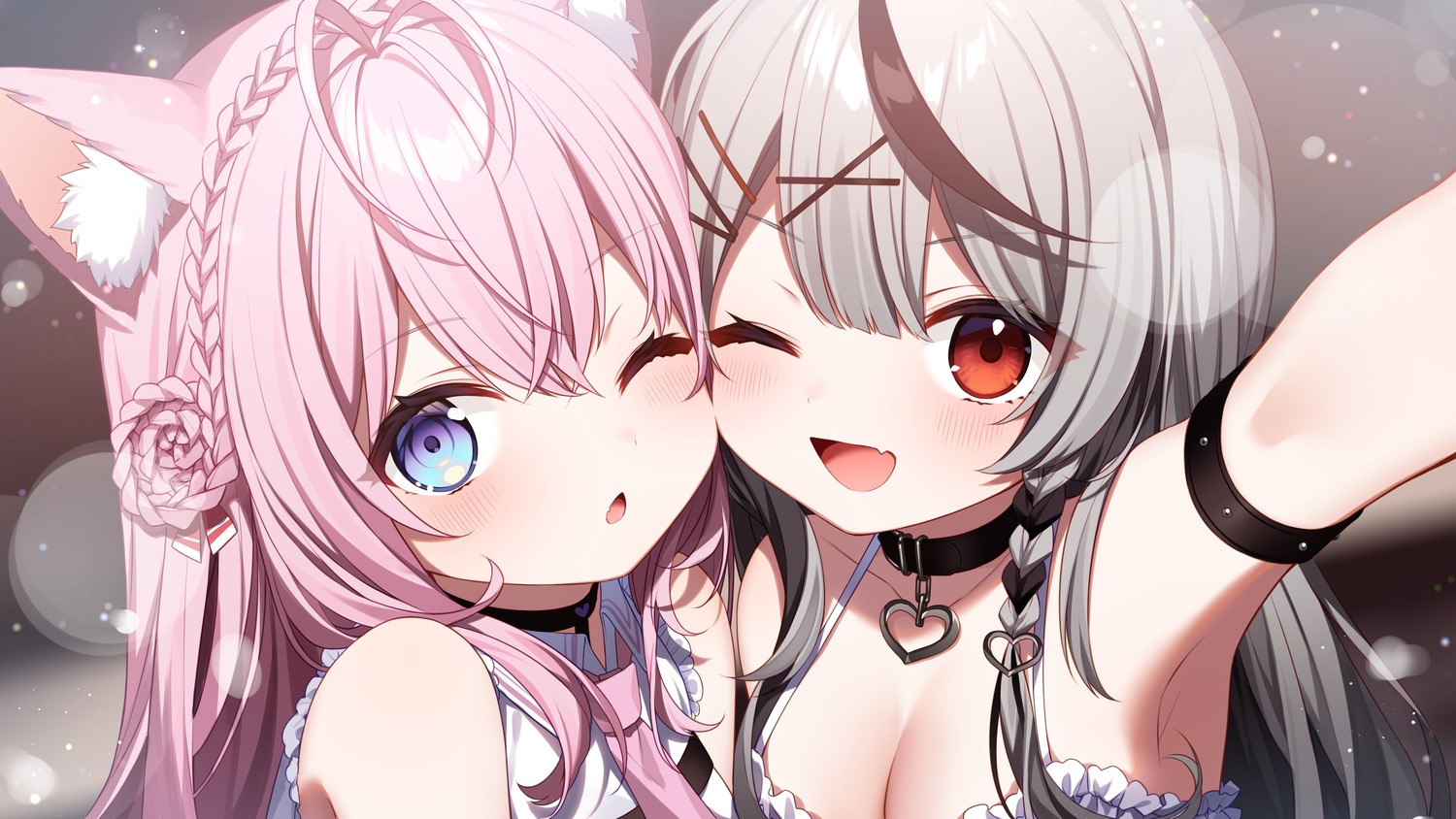 animal_ears, hakui_koyori, hazakura_chikori, hololive, sakamata_chloe, selfie, wallpaper