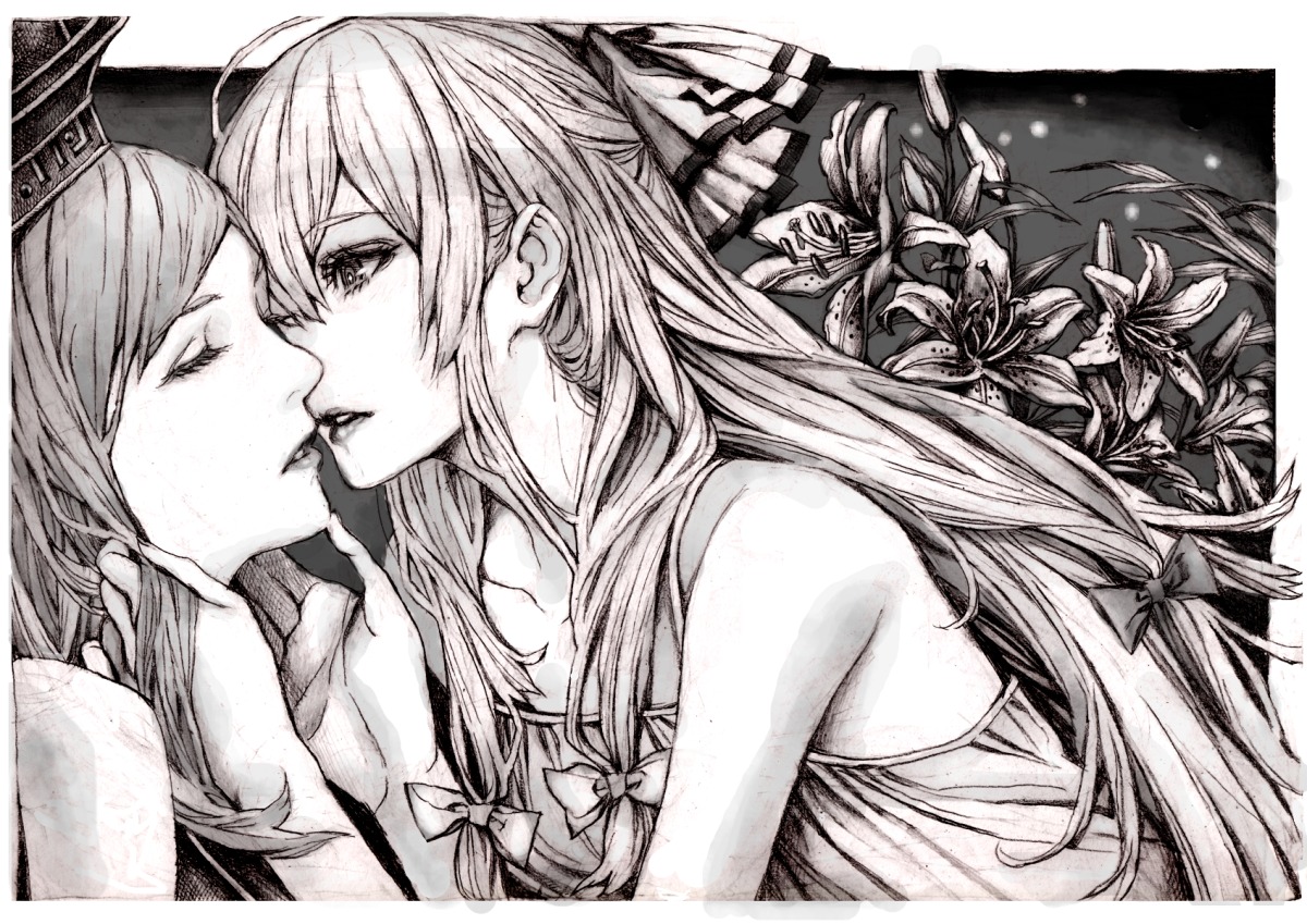 fujiwara_no_mokou, kamishirasawa_keine, monochrome, nobita, touhou, yuri