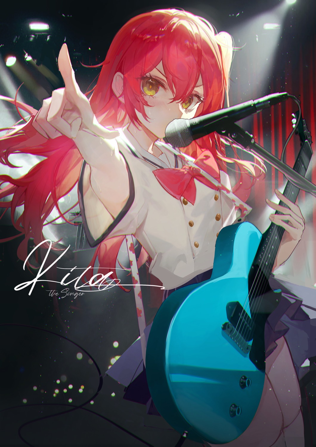 bocchi_the_rock!, guitar, kita_ikuyo, kuroduki_(pieat), seifuku, thighhighs