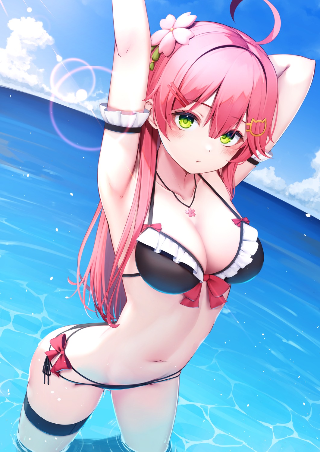 bikini, garter, hololive, nyan_(reinyan_007), sakura_miko, swimsuits, wet
