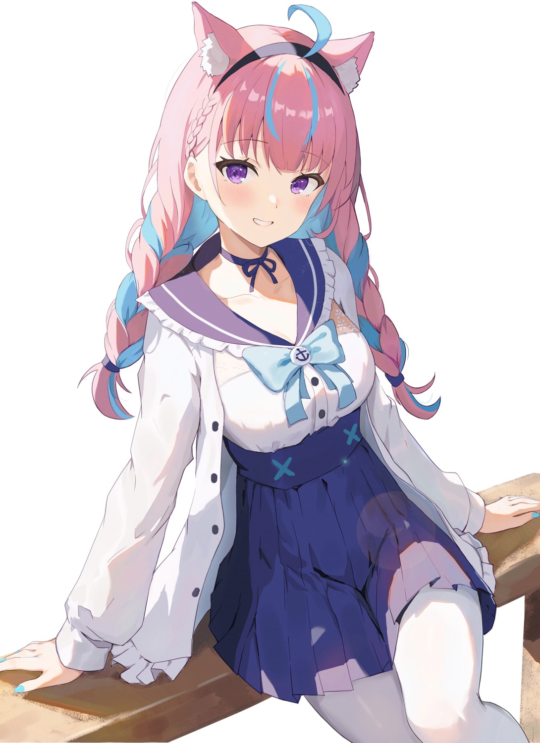 animal_ears, chris_preston, hololive, minato_aqua, nekomimi, pantyhose, seifuku